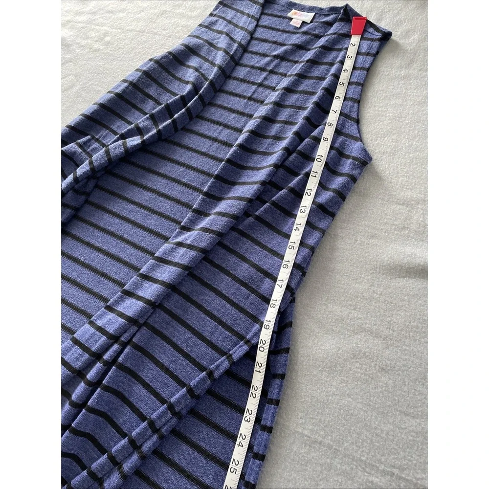 Lularoe Duster Vest, Size S, Open Front Blue/Black‎ Stripe Lightweight